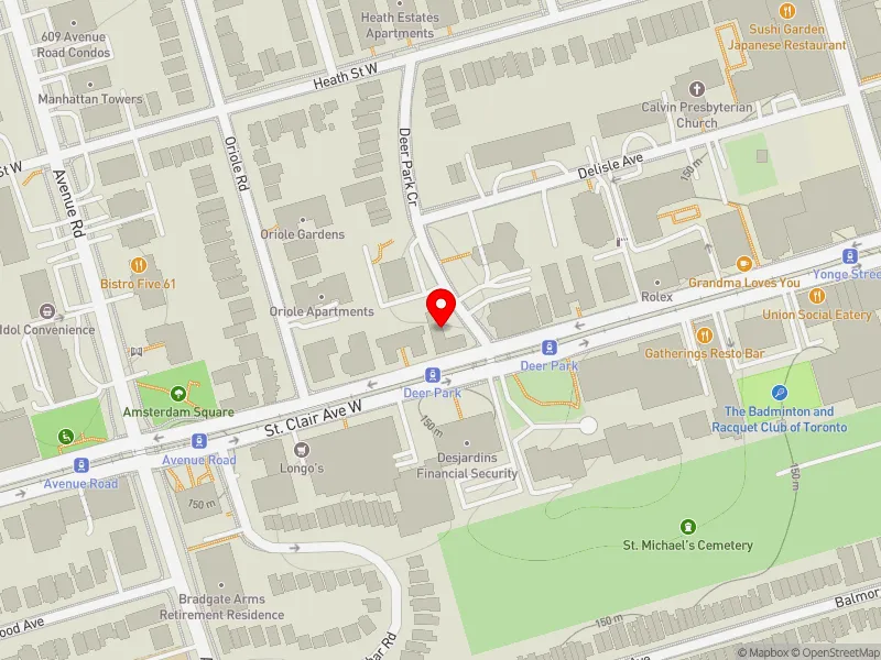 RentSafeTO apartment evaluation map view of 80 ST CLAIR AVE W in Toronto-St. Paul's, Toronto