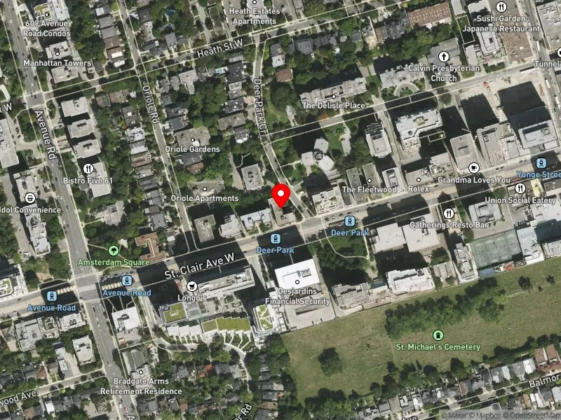 RentSafeTO apartment evaluation satellite view of 80 ST CLAIR AVE W in Toronto-St. Paul's, Toronto