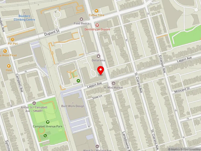 RentSafeTO apartment evaluation map view of 800 LANSDOWNE AVE in Davenport, Toronto