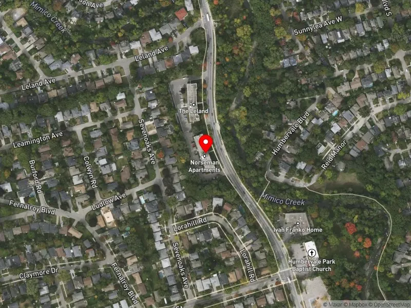 RentSafeTO apartment evaluation satellite view of 800 ROYAL YORK RD in Etobicoke-Lakeshore, Toronto