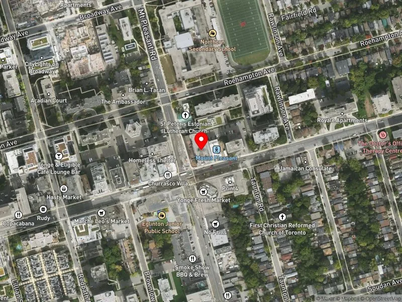 RentSafeTO apartment evaluation satellite view of 801 MOUNT PLEASANT RD in Don Valley West, Toronto