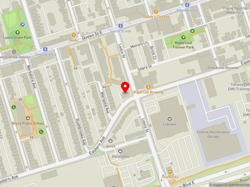 RentSafeTO apartment evaluation map view of 802 EASTERN AVE in Toronto-Danforth, Toronto