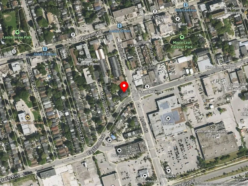 RentSafeTO apartment evaluation satellite view of 802 EASTERN AVE in Toronto-Danforth, Toronto