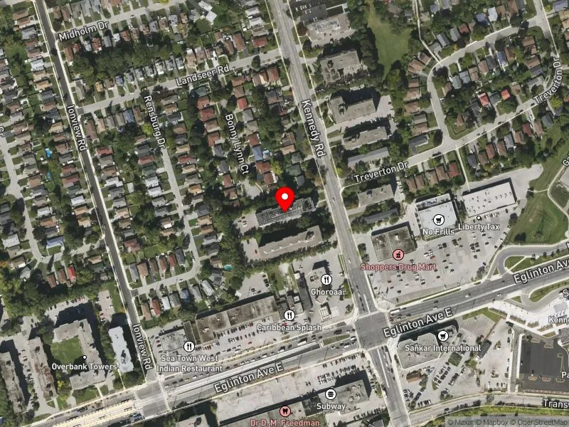 RentSafeTO apartment evaluation satellite view of 806 KENNEDY RD in Scarborough Centre, Toronto