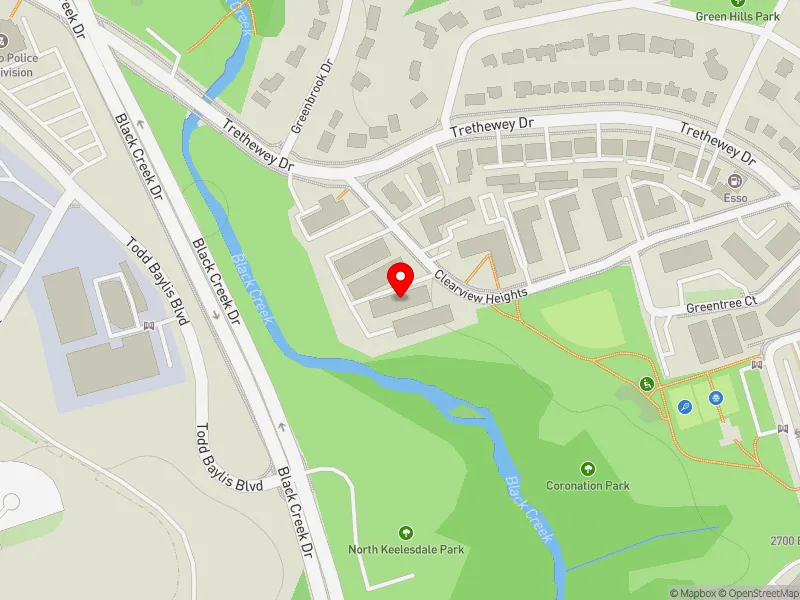 RentSafeTO apartment evaluation map view of 81 CLEARVIEW HTS in York South-Weston, Toronto