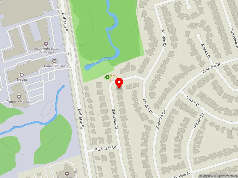 RentSafeTO apartment evaluation map view of 81 GARTHDALE CRT in York Centre, Toronto