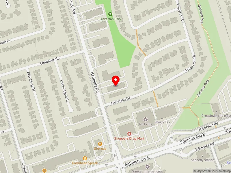 RentSafeTO apartment evaluation map view of 815 KENNEDY RD in Scarborough Centre, Toronto