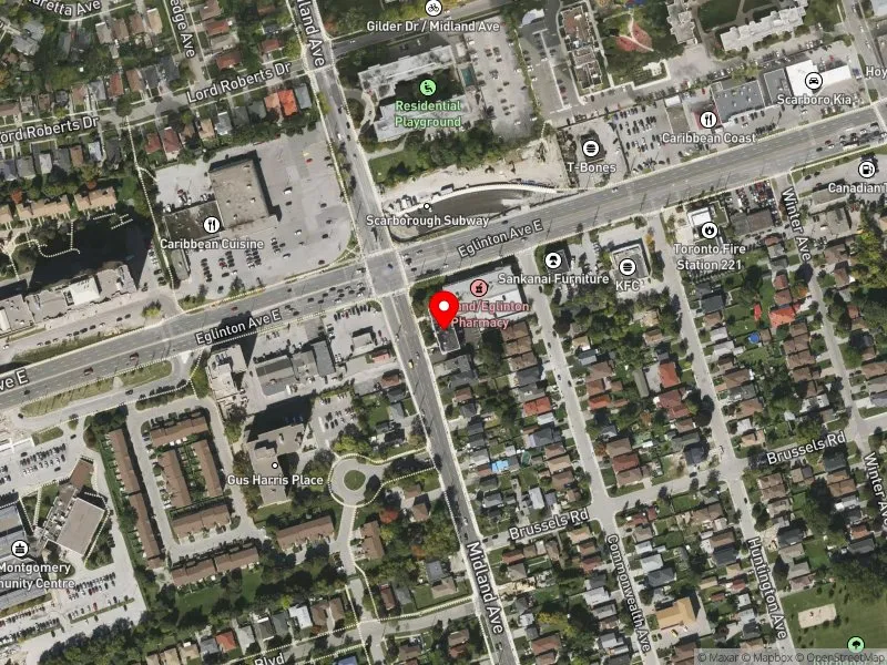 RentSafeTO apartment evaluation satellite view of 815 MIDLAND AVE in Scarborough Southwest, Toronto