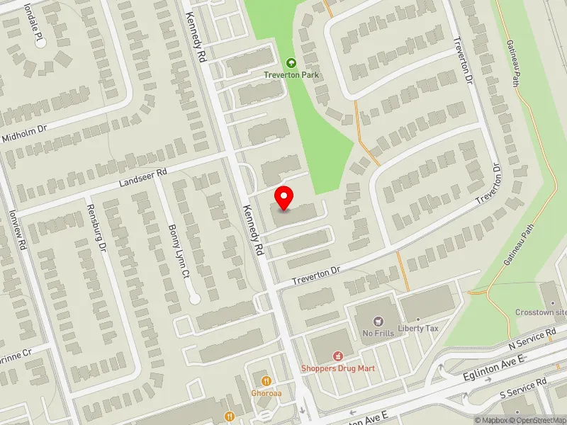 RentSafeTO apartment evaluation map view of 819 KENNEDY RD in Scarborough Centre, Toronto