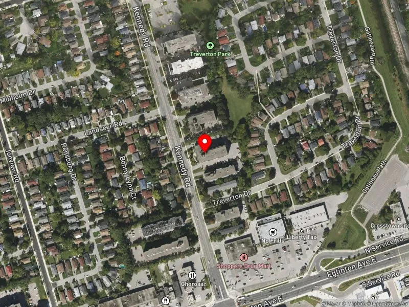 RentSafeTO apartment evaluation satellite view of 819 KENNEDY RD in Scarborough Centre, Toronto