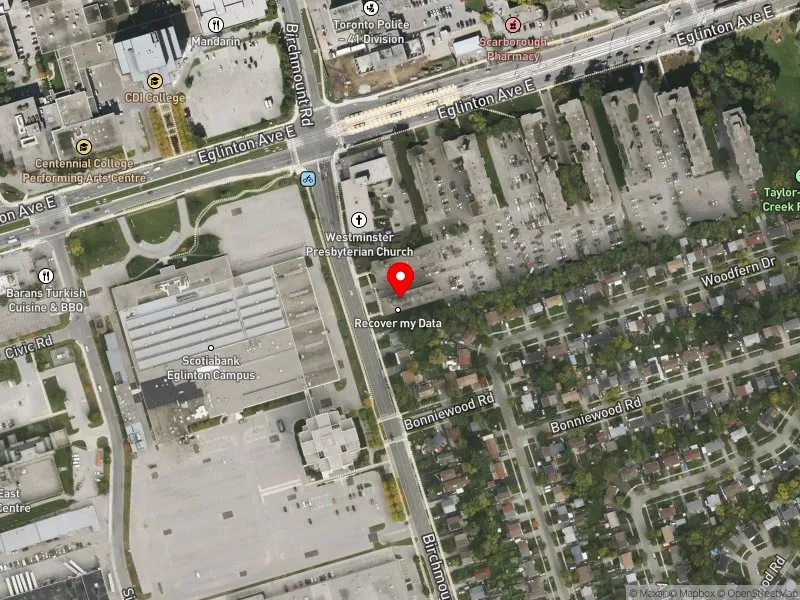 RentSafeTO apartment evaluation satellite view of 821 BIRCHMOUNT RD in Scarborough Southwest, Toronto