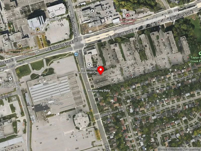 RentSafeTO apartment evaluation satellite view of 829 BIRCHMOUNT RD in Scarborough Southwest, Toronto