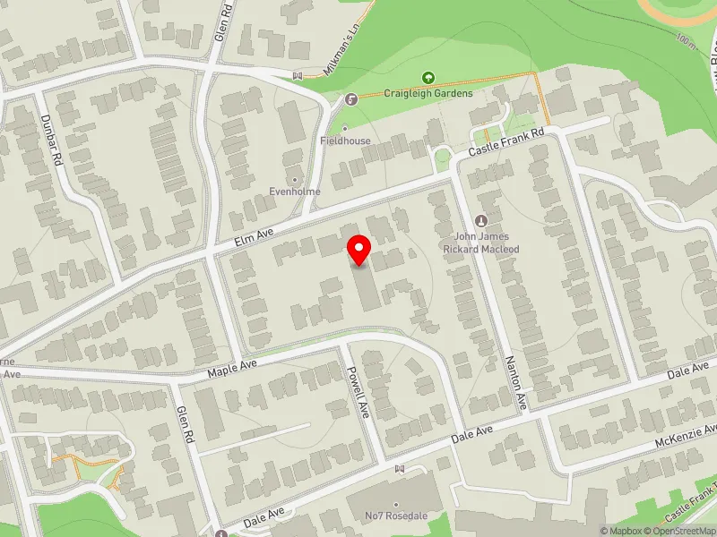 RentSafeTO apartment evaluation map view of 83 ELM AVE in University-Rosedale, Toronto