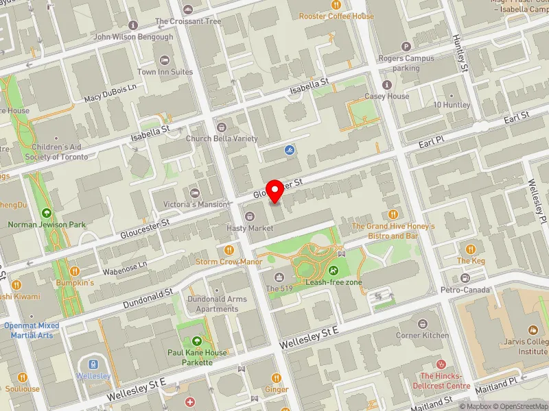 RentSafeTO apartment evaluation map view of 83 GLOUCESTER ST in Toronto Centre, Toronto