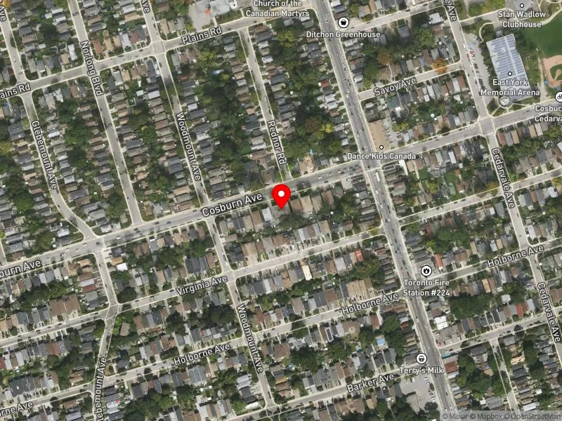 RentSafeTO apartment evaluation satellite view of 831 COSBURN AVE in Beaches-East York, Toronto