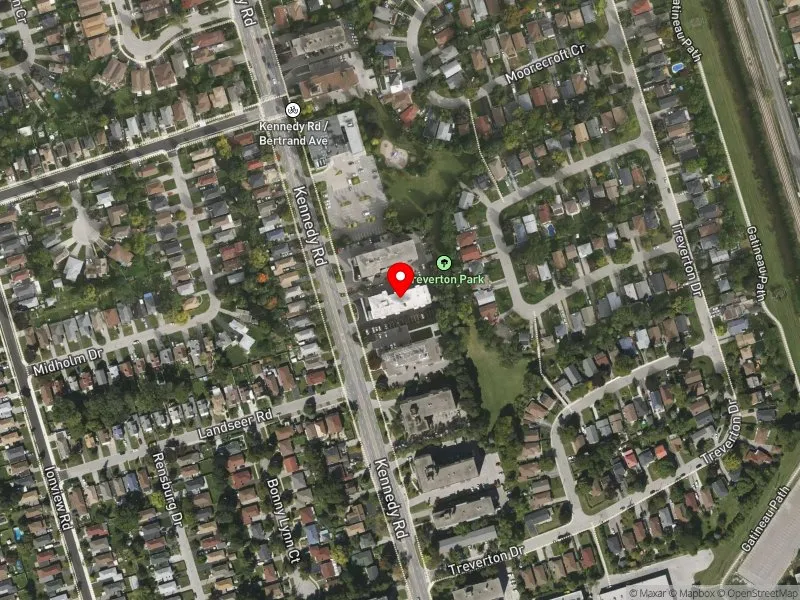 RentSafeTO apartment evaluation satellite view of 831 KENNEDY RD in Scarborough Centre, Toronto