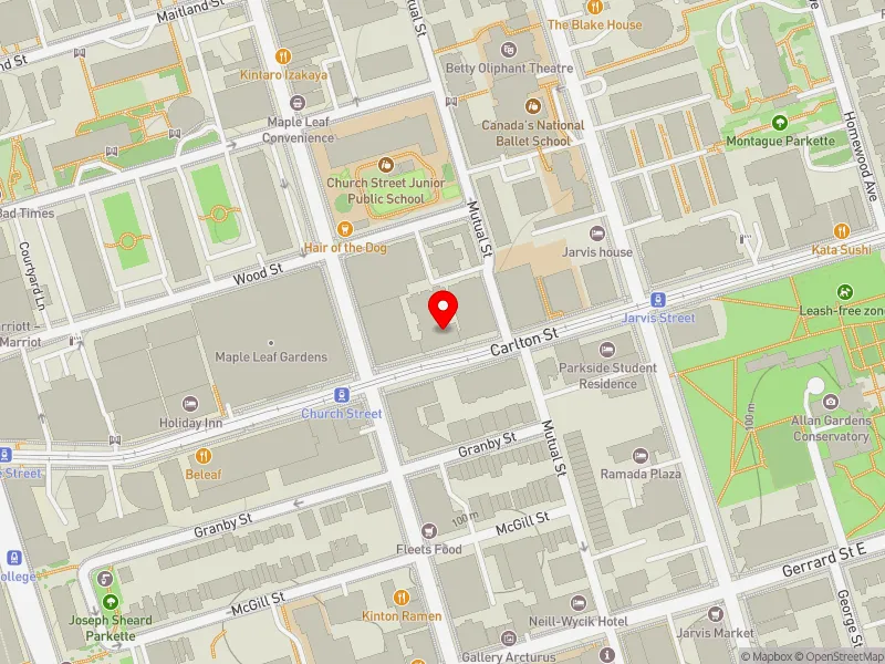RentSafeTO apartment evaluation map view of 84 CARLTON ST in Toronto Centre, Toronto