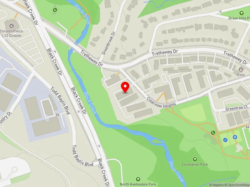 RentSafeTO apartment evaluation map view of 85 CLEARVIEW HTS in York South-Weston, Toronto