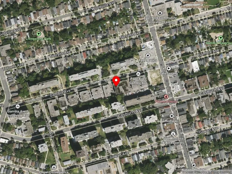 RentSafeTO apartment evaluation satellite view of 85 GAMBLE AVE in Toronto-Danforth, Toronto
