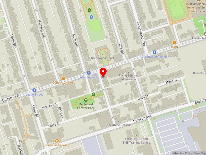 RentSafeTO apartment evaluation map view of 85 LAING ST in Toronto-Danforth, Toronto
