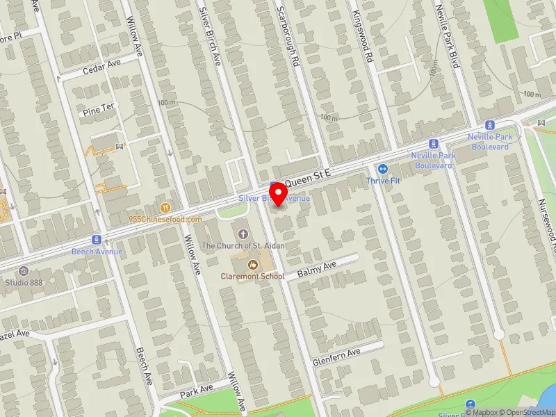 RentSafeTO apartment evaluation map view of 85 SILVER BIRCH AVE in Beaches-East York, Toronto