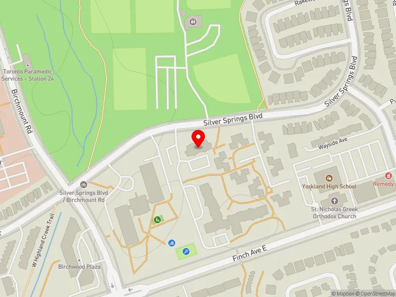 RentSafeTO apartment evaluation map view of 85 SILVER SPRINGS BLVD in Scarborough-Agincourt, Toronto