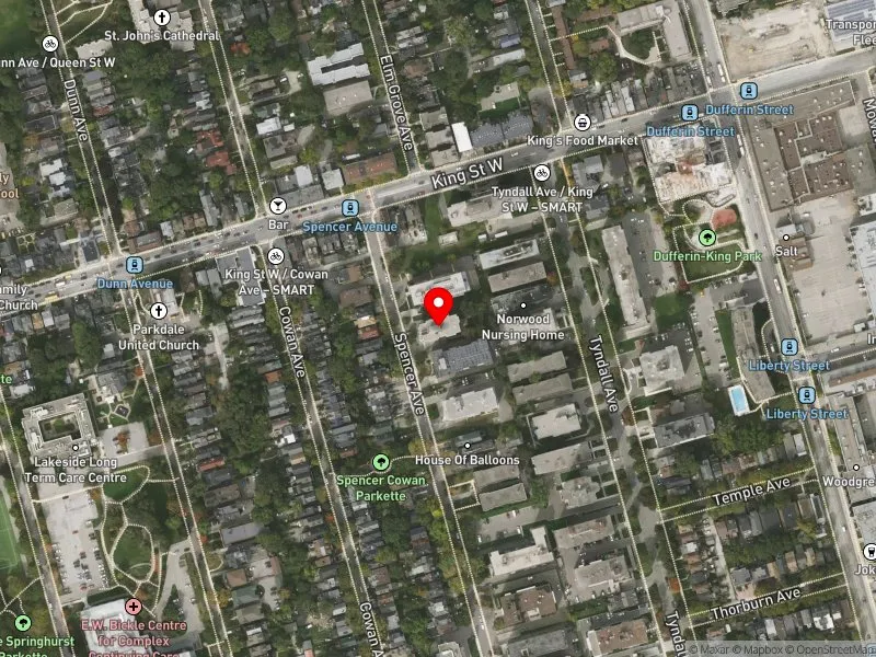 RentSafeTO apartment evaluation satellite view of 85 SPENCER AVE in Parkdale-High Park, Toronto