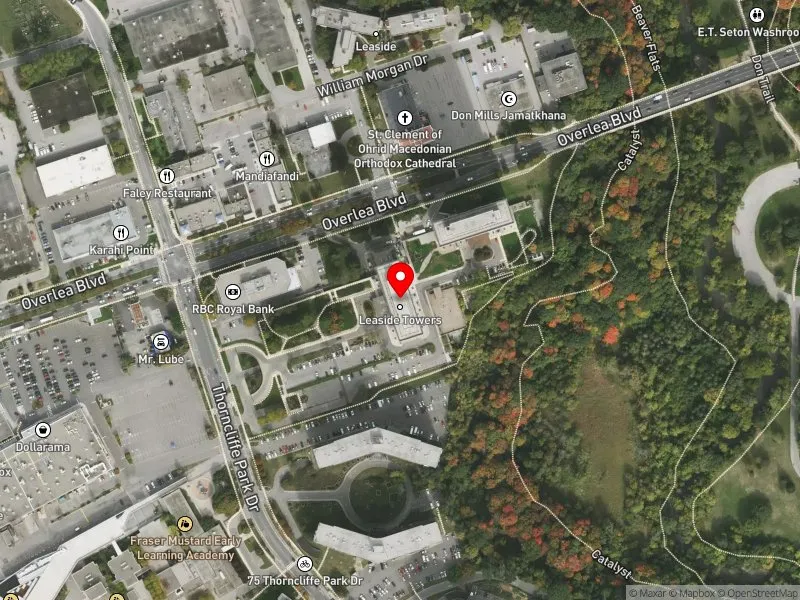 RentSafeTO apartment evaluation satellite view of 85 THORNCLIFFE PARK DR in Don Valley West, Toronto