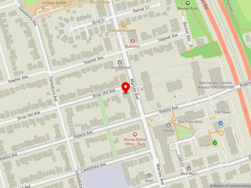 RentSafeTO apartment evaluation map view of 851 BRIAR HILL AVE in Eglinton-Lawrence, Toronto