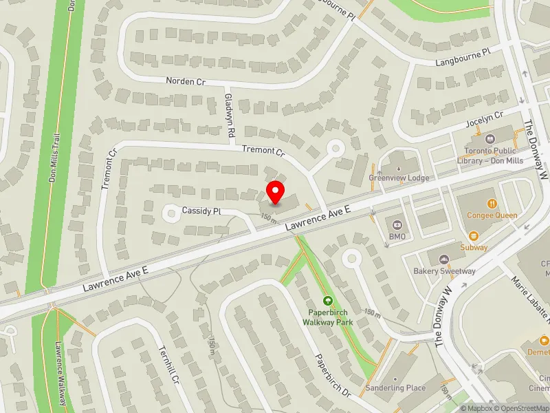 RentSafeTO apartment evaluation map view of 868 LAWRENCE AVE E in Don Valley East, Toronto