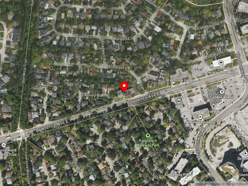 RentSafeTO apartment evaluation satellite view of 868 LAWRENCE AVE E in Don Valley East, Toronto