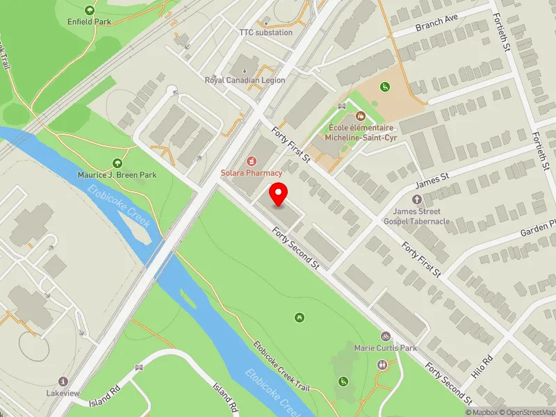 RentSafeTO apartment evaluation map view of 87 FORTY SECOND ST in Etobicoke-Lakeshore, Toronto