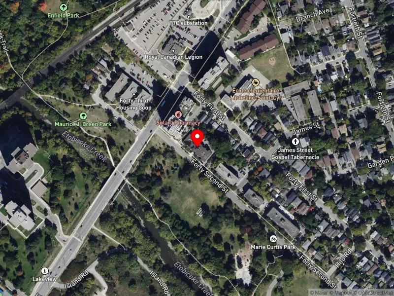 RentSafeTO apartment evaluation satellite view of 87 FORTY SECOND ST in Etobicoke-Lakeshore, Toronto