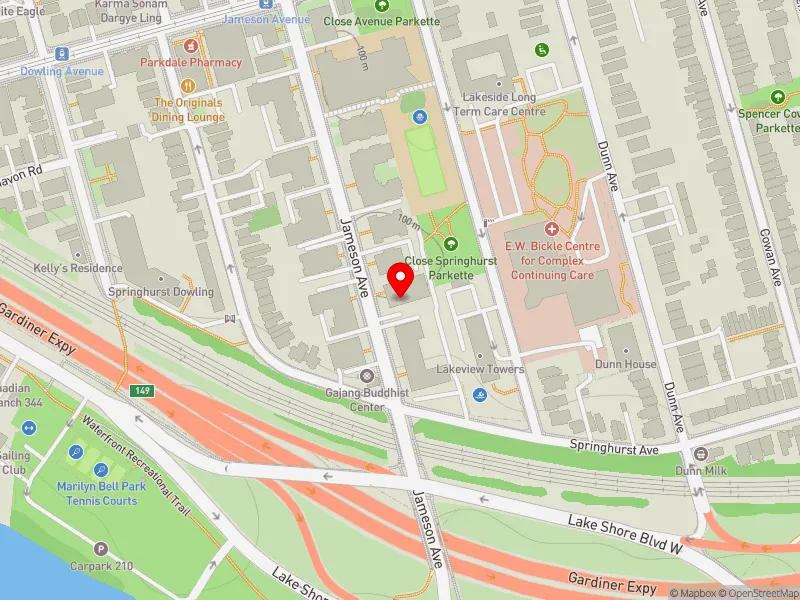 RentSafeTO apartment evaluation map view of 87 JAMESON AVE in Parkdale-High Park, Toronto