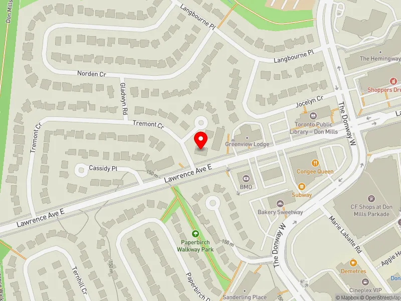 RentSafeTO apartment evaluation map view of 874 LAWRENCE AVE E in Don Valley East, Toronto