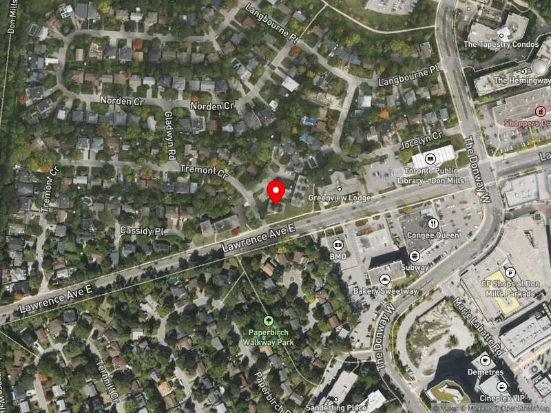 RentSafeTO apartment evaluation satellite view of 874 LAWRENCE AVE E in Don Valley East, Toronto