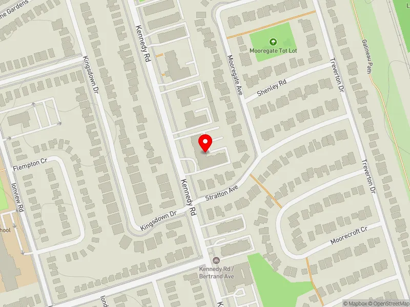 RentSafeTO apartment evaluation map view of 875 KENNEDY RD in Scarborough Centre, Toronto