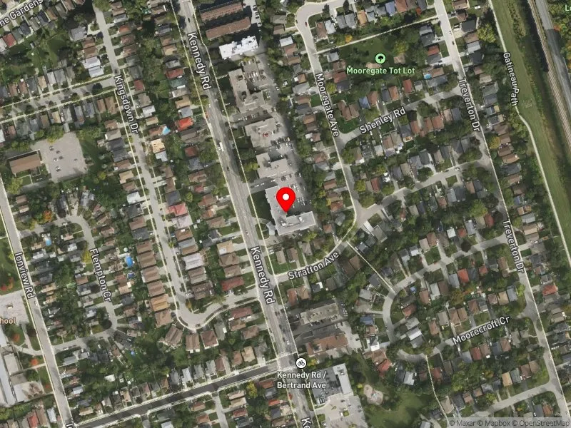 RentSafeTO apartment evaluation satellite view of 875 KENNEDY RD in Scarborough Centre, Toronto