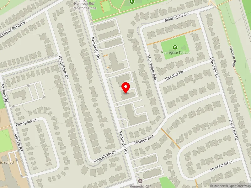 RentSafeTO apartment evaluation map view of 877 KENNEDY RD in Scarborough Centre, Toronto