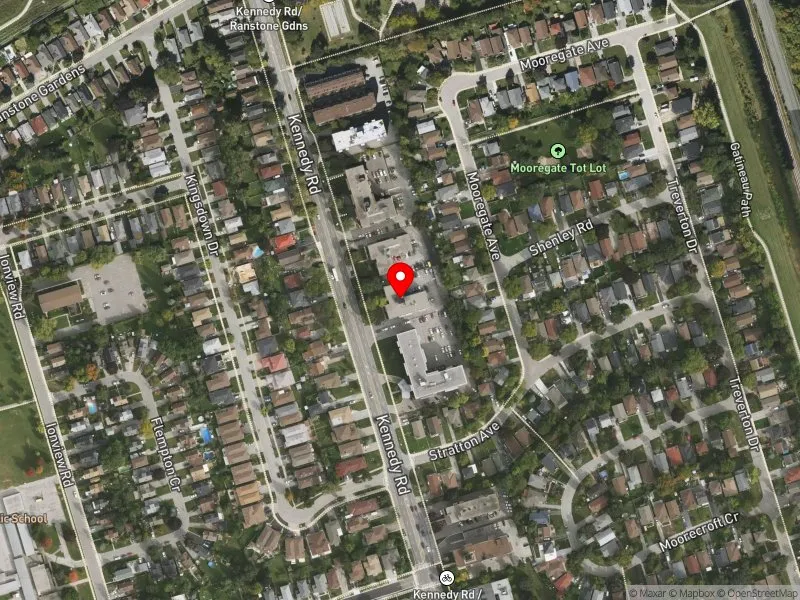 RentSafeTO apartment evaluation satellite view of 877 KENNEDY RD in Scarborough Centre, Toronto