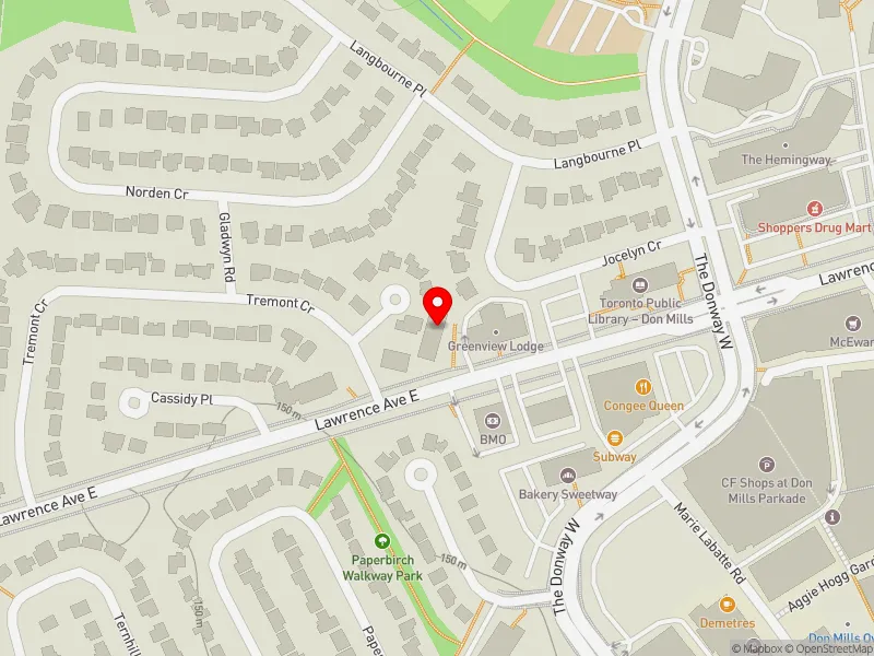 RentSafeTO apartment evaluation map view of 878 LAWRENCE AVE E in Don Valley East, Toronto