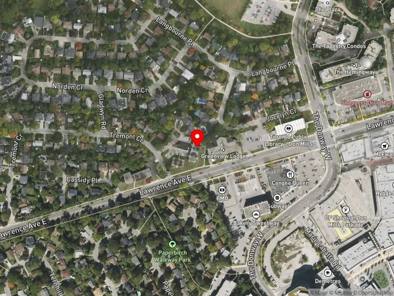 RentSafeTO apartment evaluation satellite view of 878 LAWRENCE AVE E in Don Valley East, Toronto