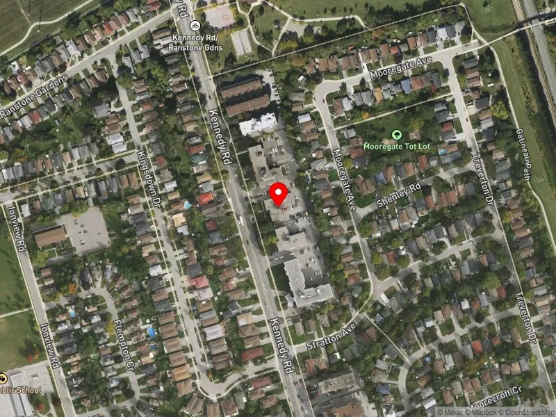 RentSafeTO apartment evaluation satellite view of 879 KENNEDY RD in Scarborough Centre, Toronto
