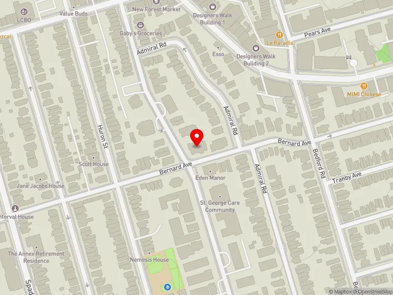 RentSafeTO apartment evaluation map view of 88 BERNARD AVE in University-Rosedale, Toronto