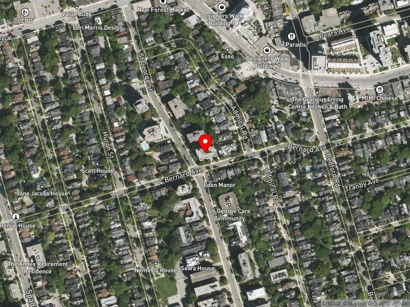RentSafeTO apartment evaluation satellite view of 88 BERNARD AVE in University-Rosedale, Toronto