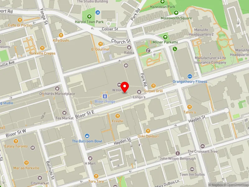 RentSafeTO apartment evaluation map view of 88 BLOOR ST E in University-Rosedale, Toronto
