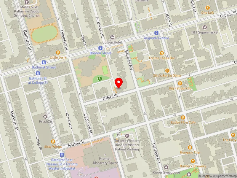 RentSafeTO apartment evaluation map view of 88 OXFORD ST in University-Rosedale, Toronto