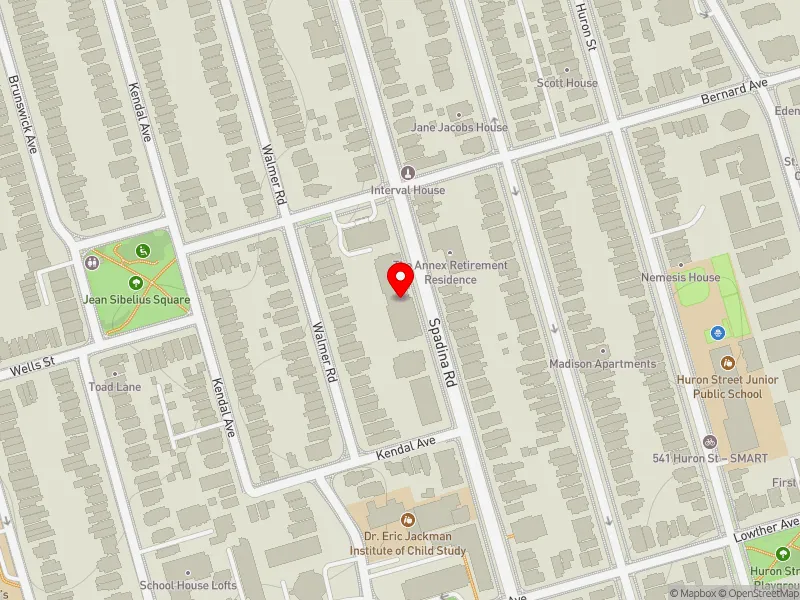 RentSafeTO apartment evaluation map view of 88 SPADINA RD in University-Rosedale, Toronto