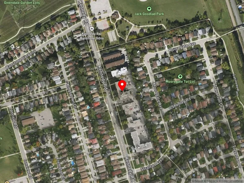 RentSafeTO apartment evaluation satellite view of 893 KENNEDY RD in Scarborough Centre, Toronto