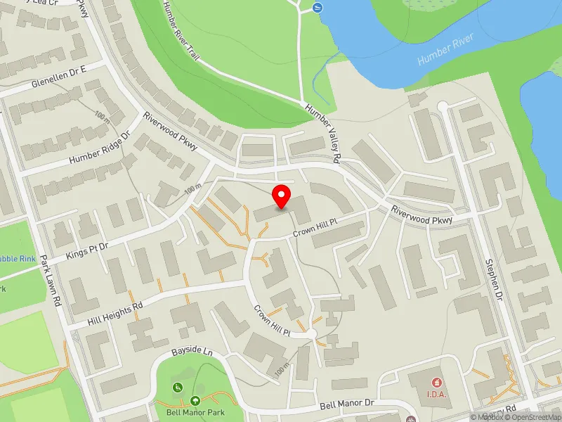 RentSafeTO apartment evaluation map view of 9 CROWN HILL PL in Etobicoke-Lakeshore, Toronto